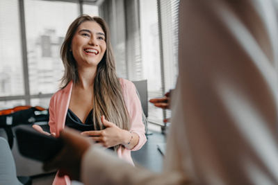 Employee in office, learning about skills for sales jobs
