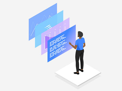 Illustration of several blue squares with other white squares inside them.