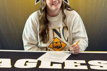 Boulder City High School softball star Payton Rogers signs her National letter of intent with N ...