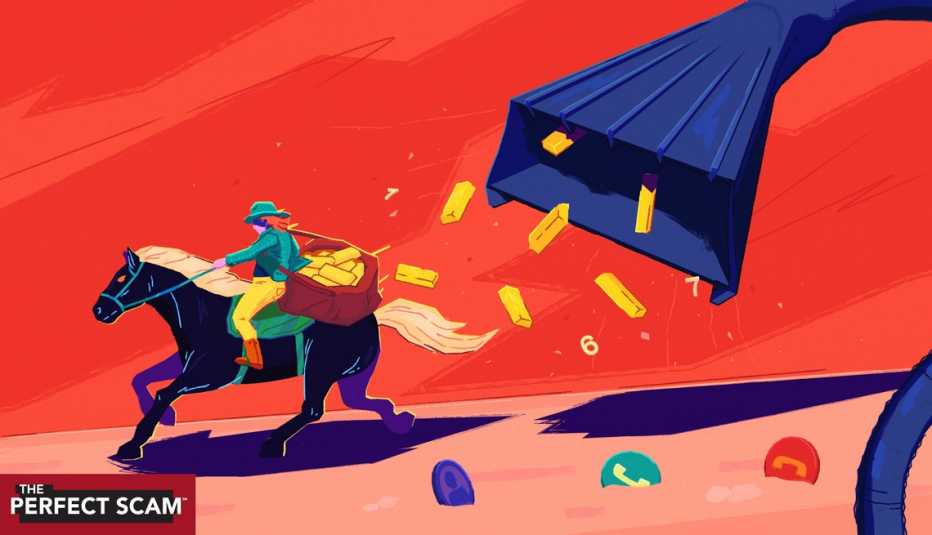 a woman riding a horse with a vacuum sucking up gold bars chasing her