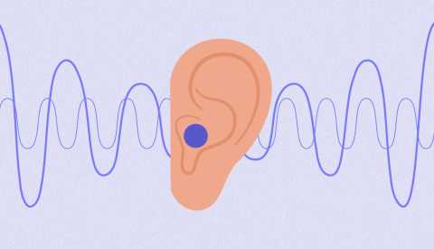 Ilustración de una oreja y ondas de sonido