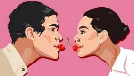 graphic of a man and a woman with a cherry in their mouths