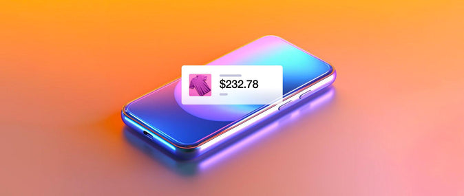 Prețul pentru un produs care plutește deasupra unui smartphone aflat pe un fundal portocaliu gradient, reprezentând ideea de a face bani pe TikTok.