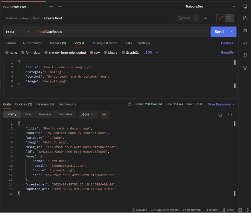 python, fastapi, postgresql, pydantic, and sqlalchemy crud restful api create new post