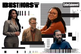 best and Worst 2025 collage of the best and worst show of 2025 with Seth Rogen in The Studio; Kim Kardashian in All's Fair; Quinta Brunson in Abbott Elementary; Tom Pelphrey in Task