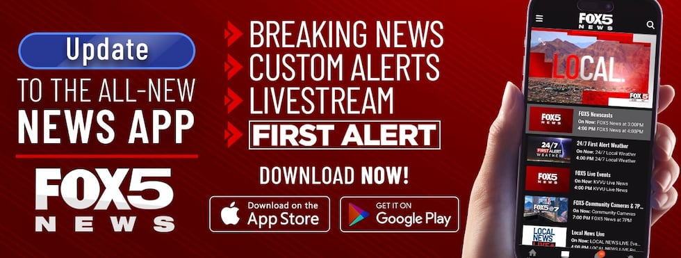 Graphic promoting the updated KVVU FOX5 Las Vegas app.