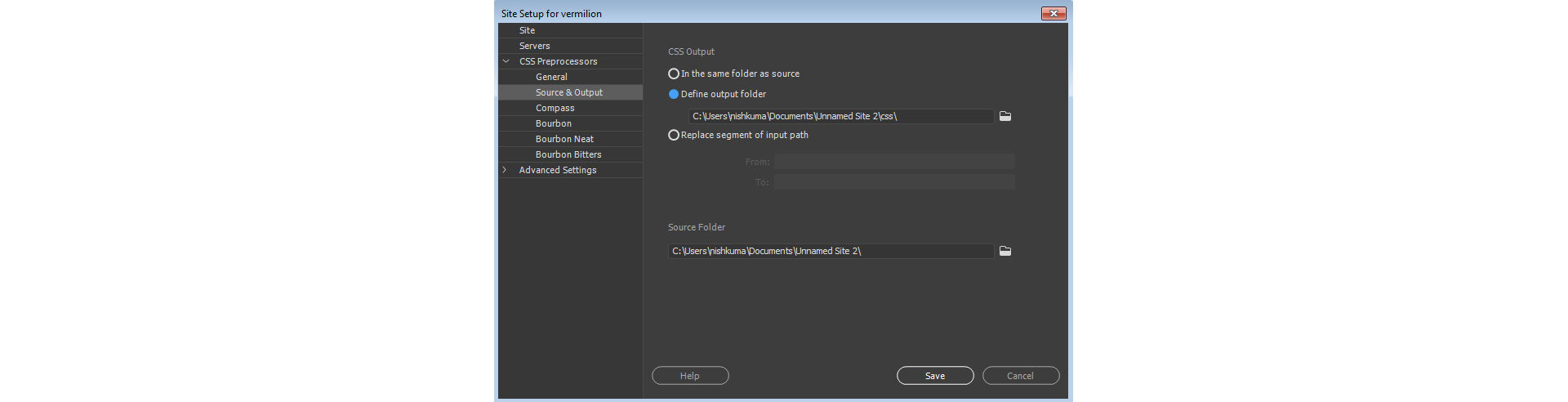 來源和輸出 CSS 預處理器設定