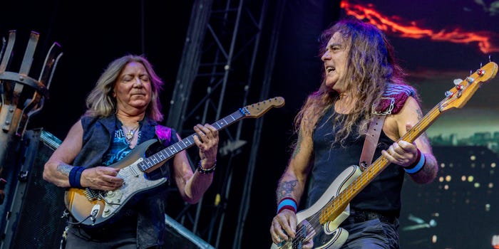 The band Iron Maiden during their performance at the Metropolitano Stadium, on July 5, 2025, in Madrid, Spain. Iron Maiden, pioneers of heavy metal since 1975, have sold more than 100 million records and marked generations with anthems such as "The Number of the Beast" and "Run to the Hills"