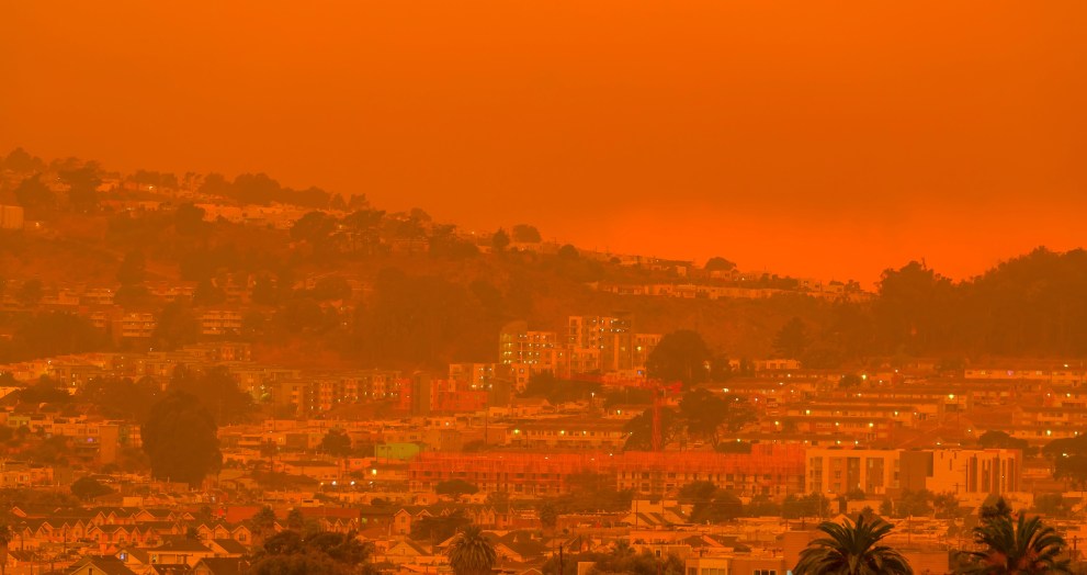 city with an orange filter over it