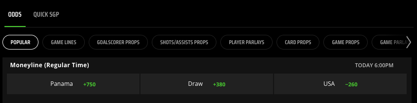 soccer three way moneyline example