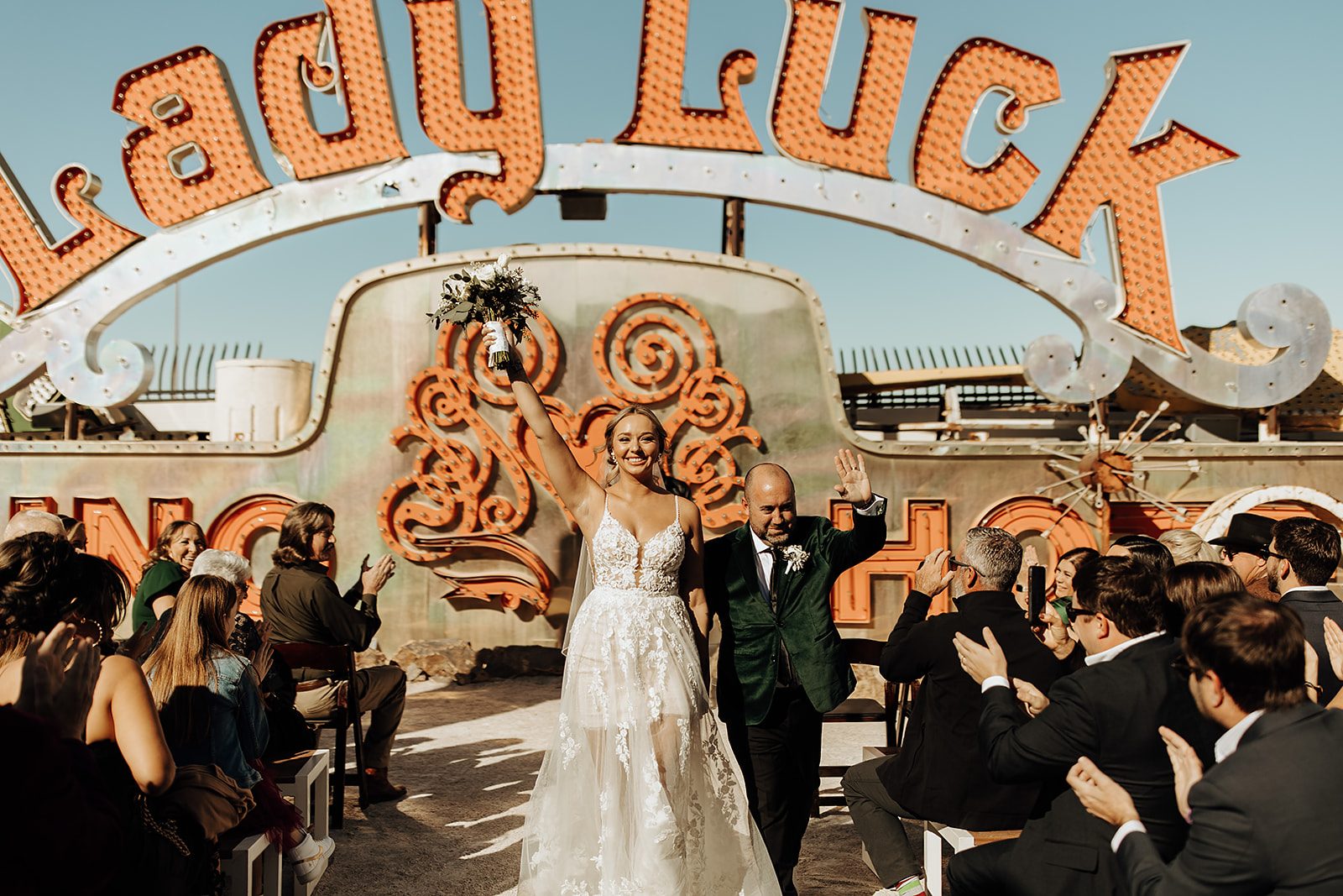 A couple getting married at The Neon Museum's North Gallery.