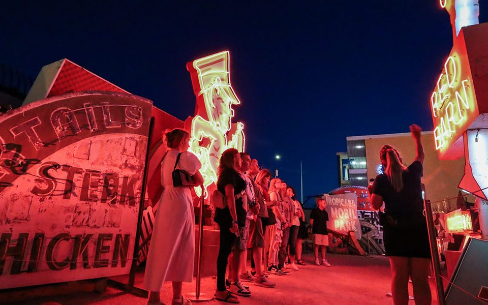 Image of a museum guide giving a tour