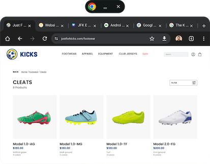 chrome window showing the kicks shoes store