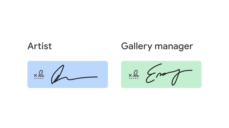 UI shows two signatures, for an artist and a gallery manager.
