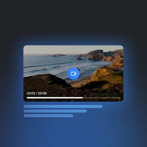A coastal scenery of the ocean and rocky shores. The Gemini video icon is above it, with pill-shaped lines below the coastal image.