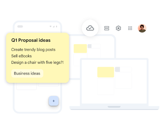 UI showing notes and lists on different devices