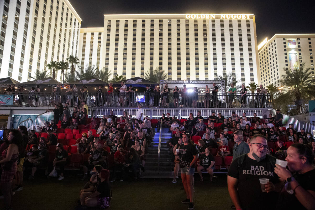People listen to Circle Jerks perform during the Punk Rock Bowling Music Festival at the Downto ...