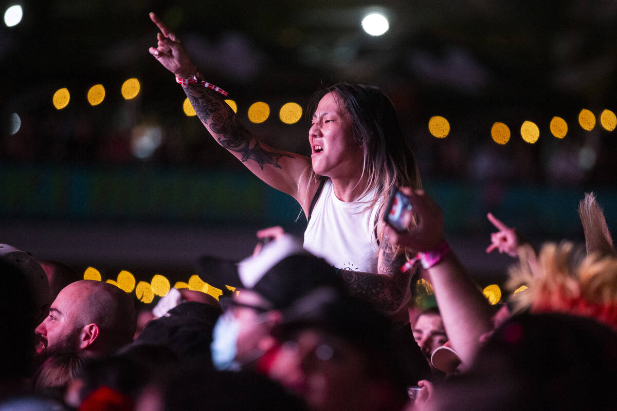 People listen to Streetlight Manifesto perform during the Punk Rock Bowling Music Festival at t ...