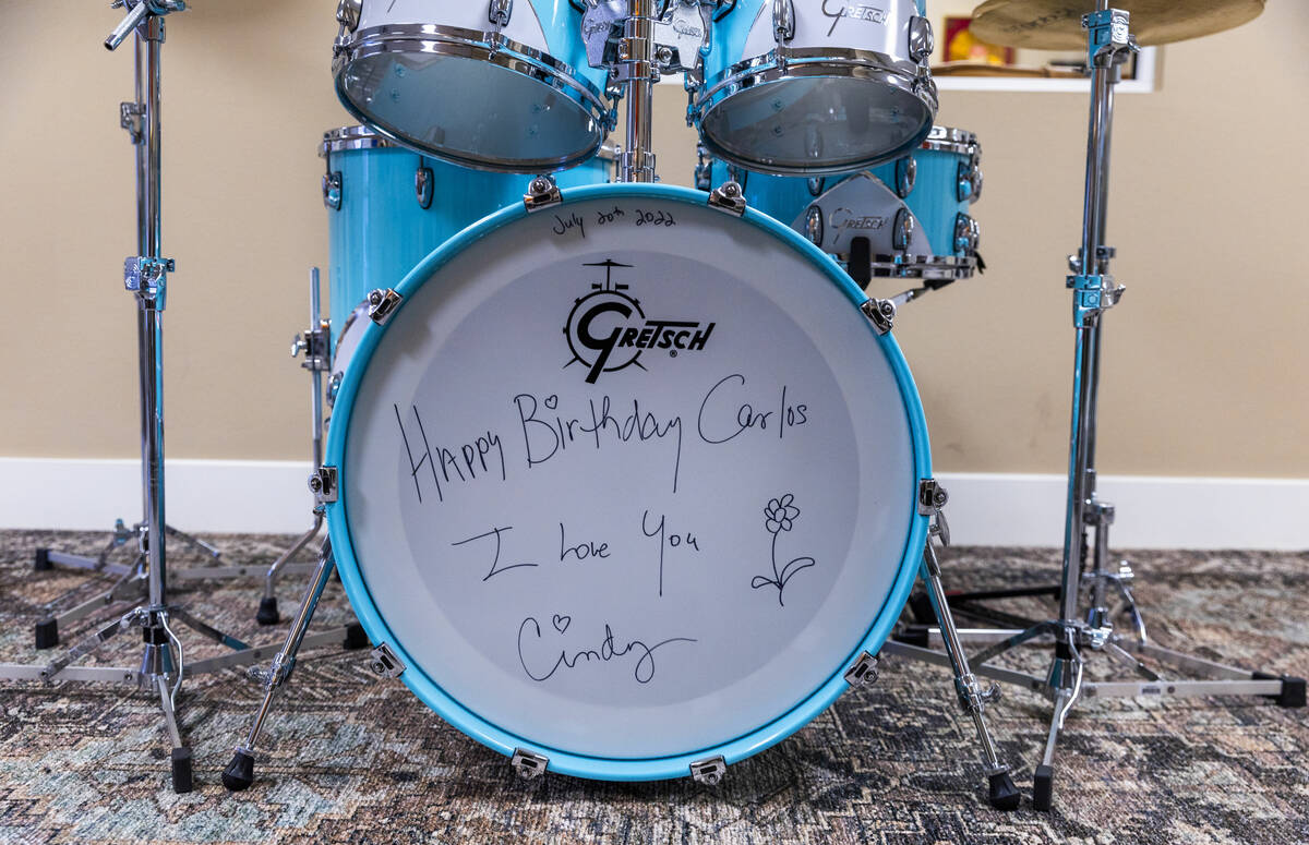 A signed drum set from Cindy Blackman Santana to her husband Carlos Santana at his office on We ...