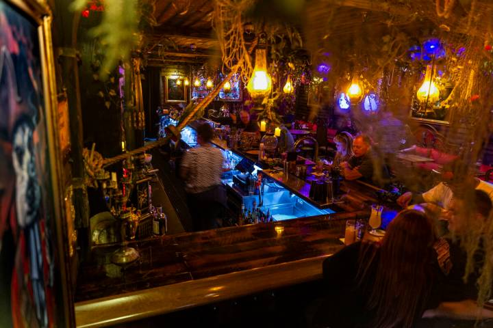 The welcoming bar within the dog/pirate themed tiki bar Stray Pirate in the art's district on F ...