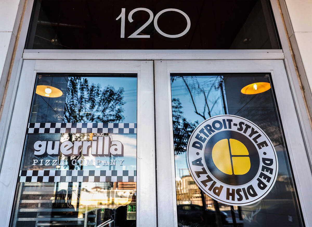 The exterior of Guerrilla Pizza is seen Wednesday, Dec. 3, 2025 in Las Vegas. (Benjamin Hager/L ...
