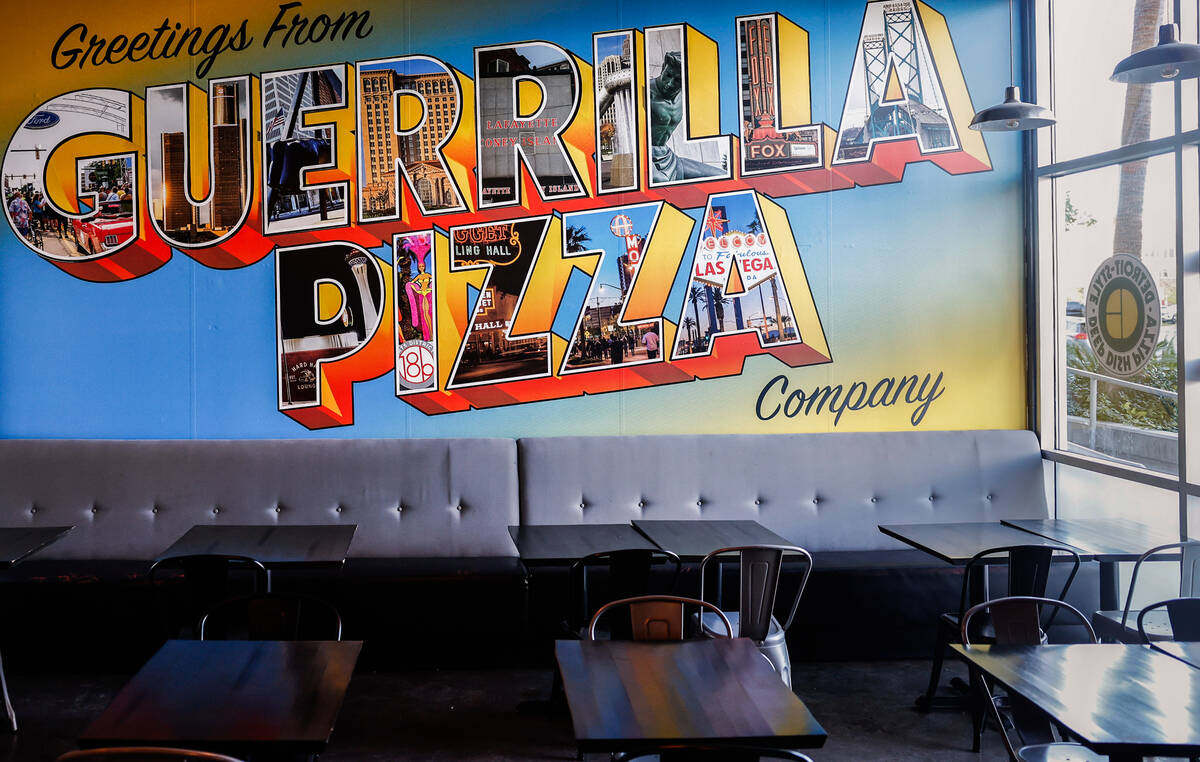The interior of Guerrilla Pizza is seen Wednesday, Dec. 3, 2025 in Las Vegas. (Benjamin Hager/L ...