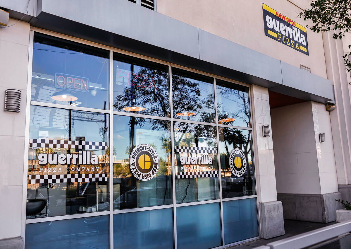 The exterior of Guerrilla Pizza is seen Wednesday, Dec. 3, 2025 in Las Vegas. (Benjamin Hager/L ...