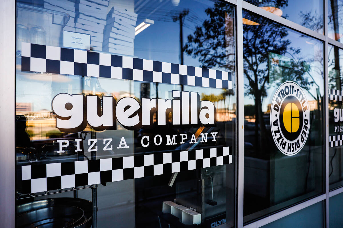 The exterior of Guerrilla Pizza is seen Wednesday, Dec. 3, 2025 in Las Vegas. (Benjamin Hager/L ...
