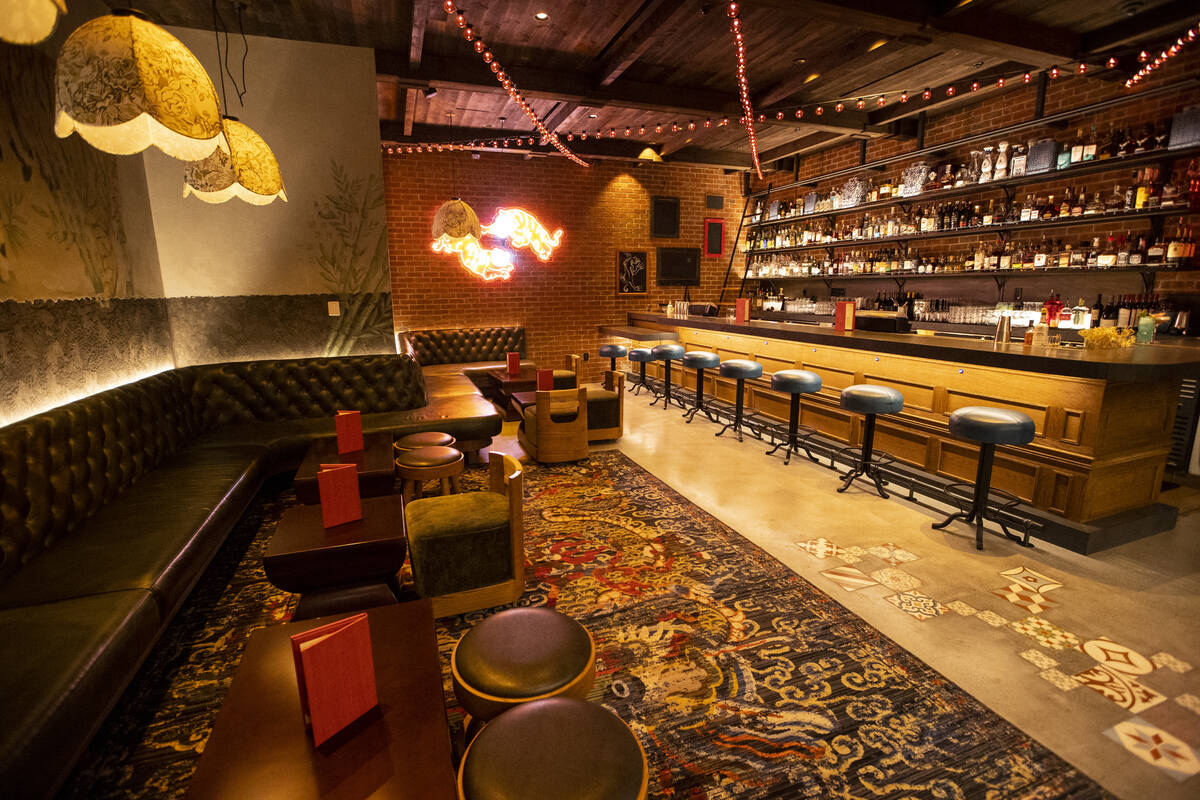 The interior of the Resorts World Las Vegas speakeasy Here Kitty Kitty Vice Den, in Las Vegas, ...