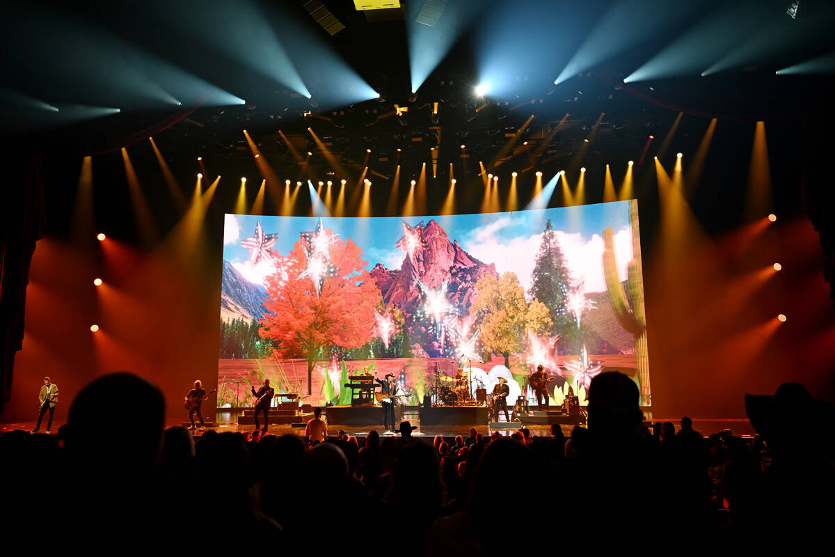 Tim McGraw is shown in his opener at the Colosseum at Caesars Palace on Thursday, Dec. 4, 2025. ...