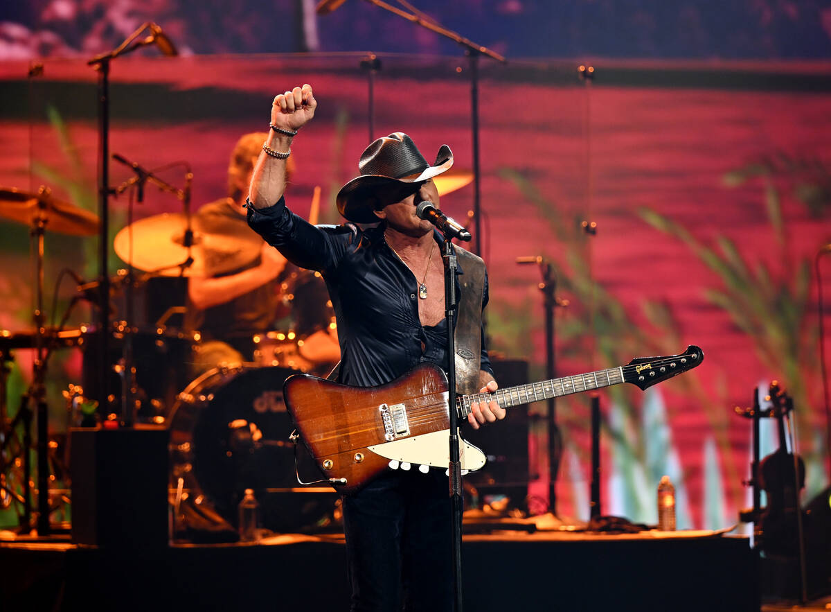 Tim McGraw is shown in his opener at the Colosseum at Caesars Palace on Thursday, Dec. 4, 2025. ...