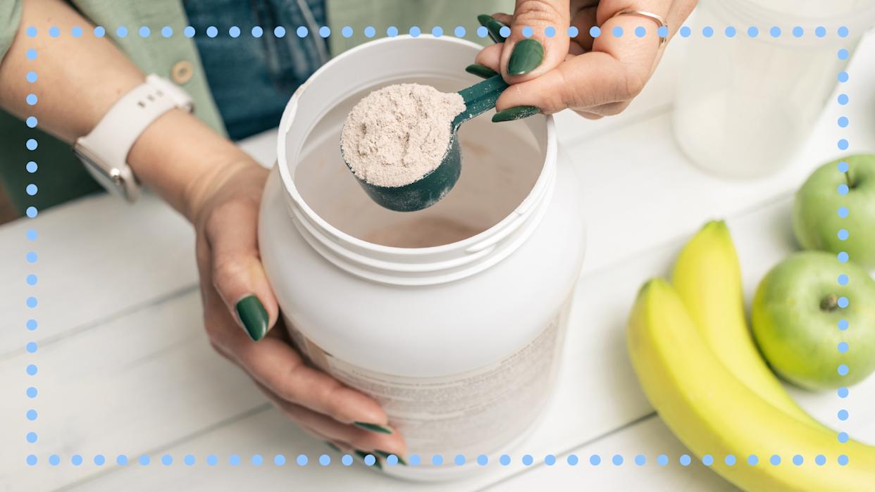 While most of your daily protein intake should come from whole foods like fish, lean meats, eggs or plant-based options, some people may also benefit from dietary supplements. (Getty Creative/Yahoo)