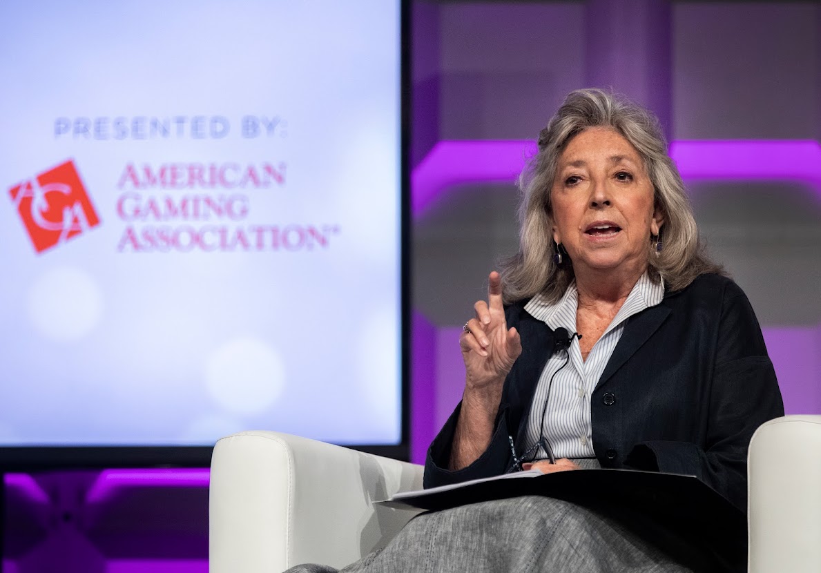 Rep. Dina Titus (D-NV) during a keynote interview at the Global Gaming Expo on Oct. 5, 2021. (Jeff Scheid/The Nevada Independent)