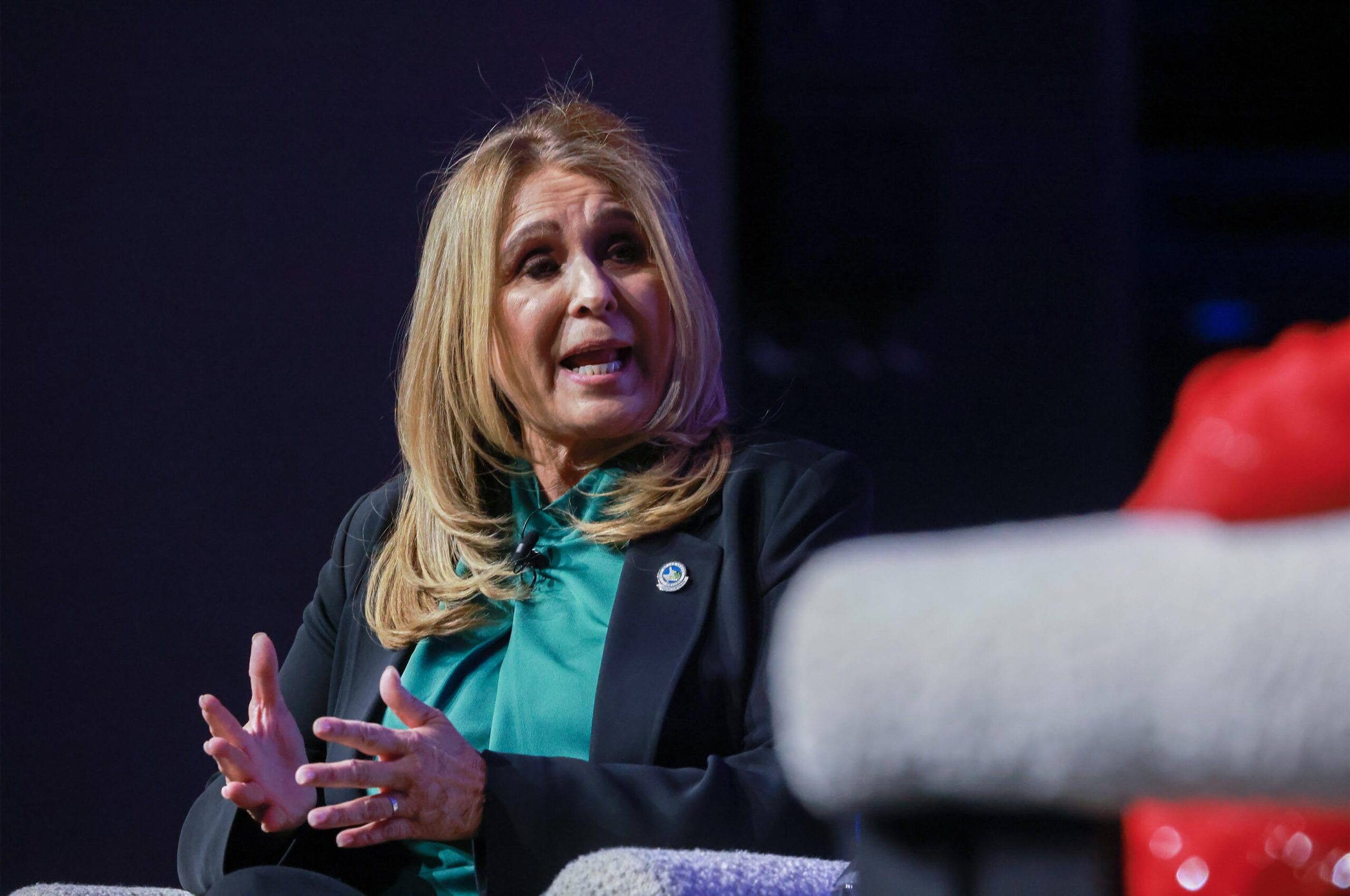 Las Vegas City Councilwoman Victoria Seaman responds to a question during the Las Vegas Mayoral Forum at Fontainebleau Las Vegas on Sept. 25, 2024.