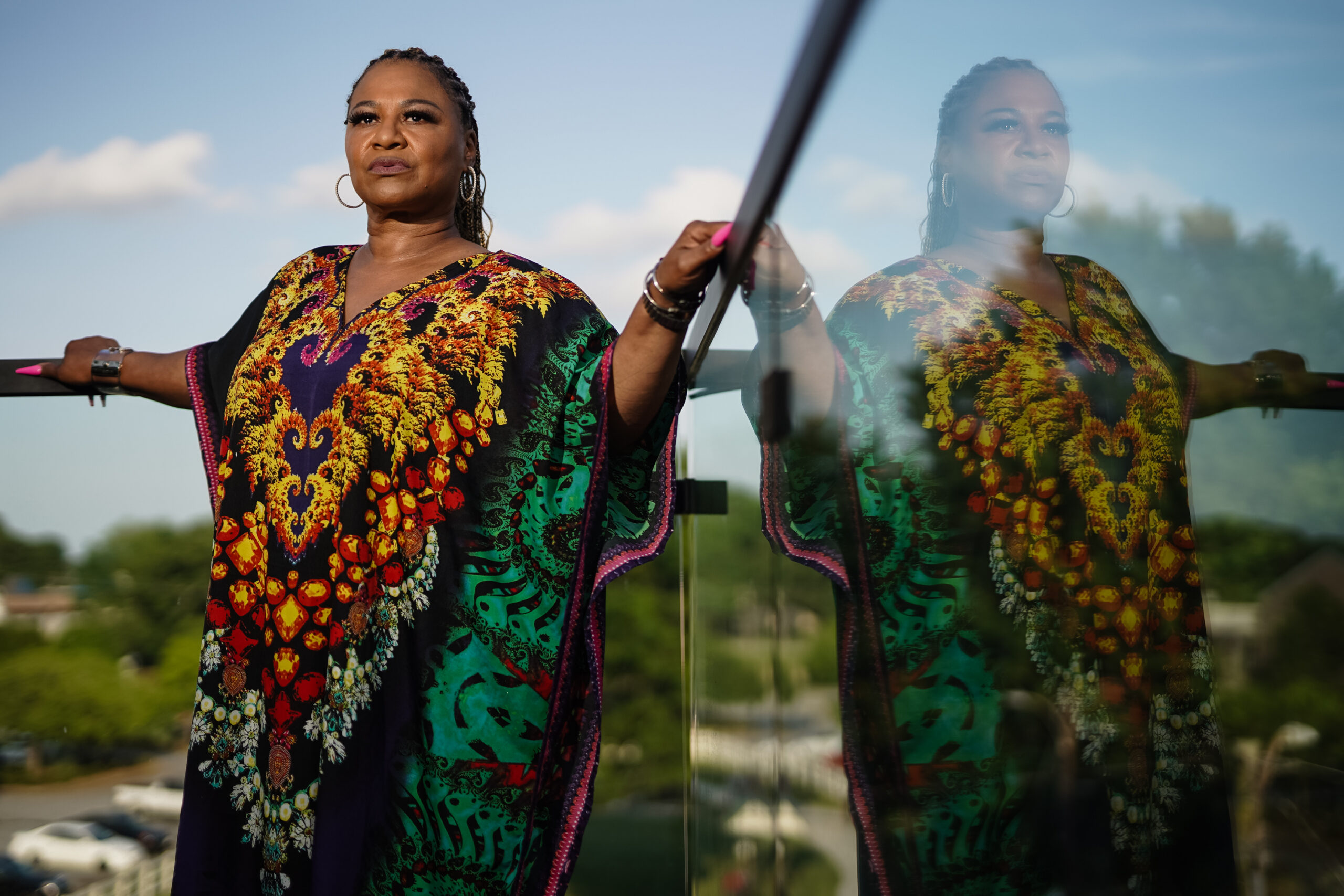 A woman posing for a photo.