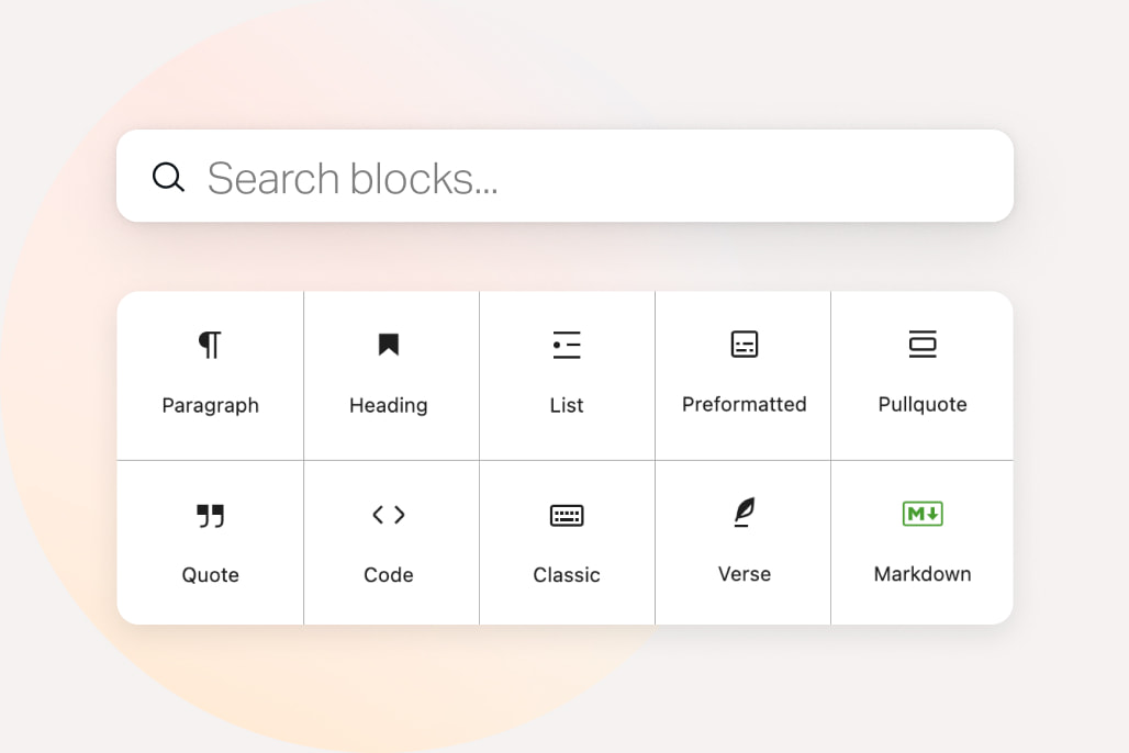 Block menu in the WordPress Block Editor