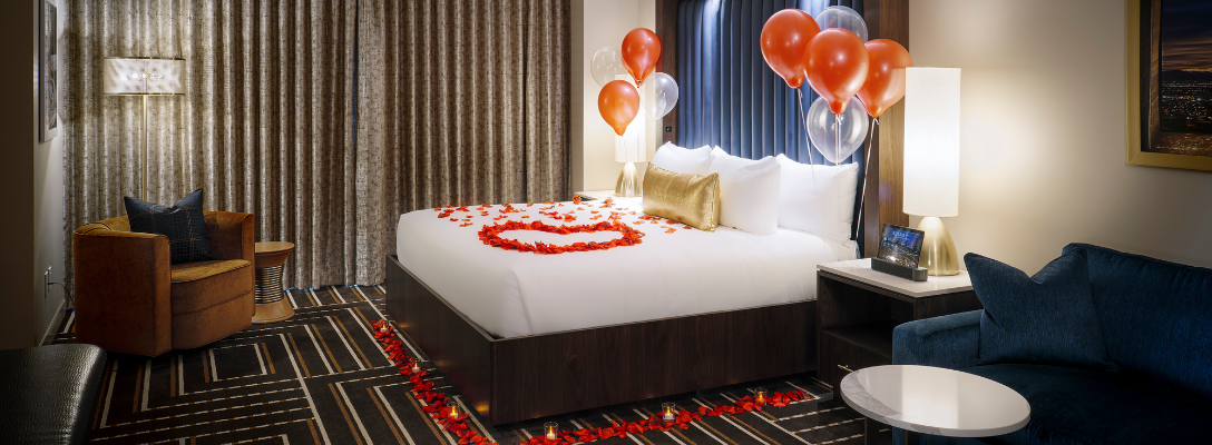 Circa Las Vegas Hotel Room with Romantic Decorations for Honeymoon