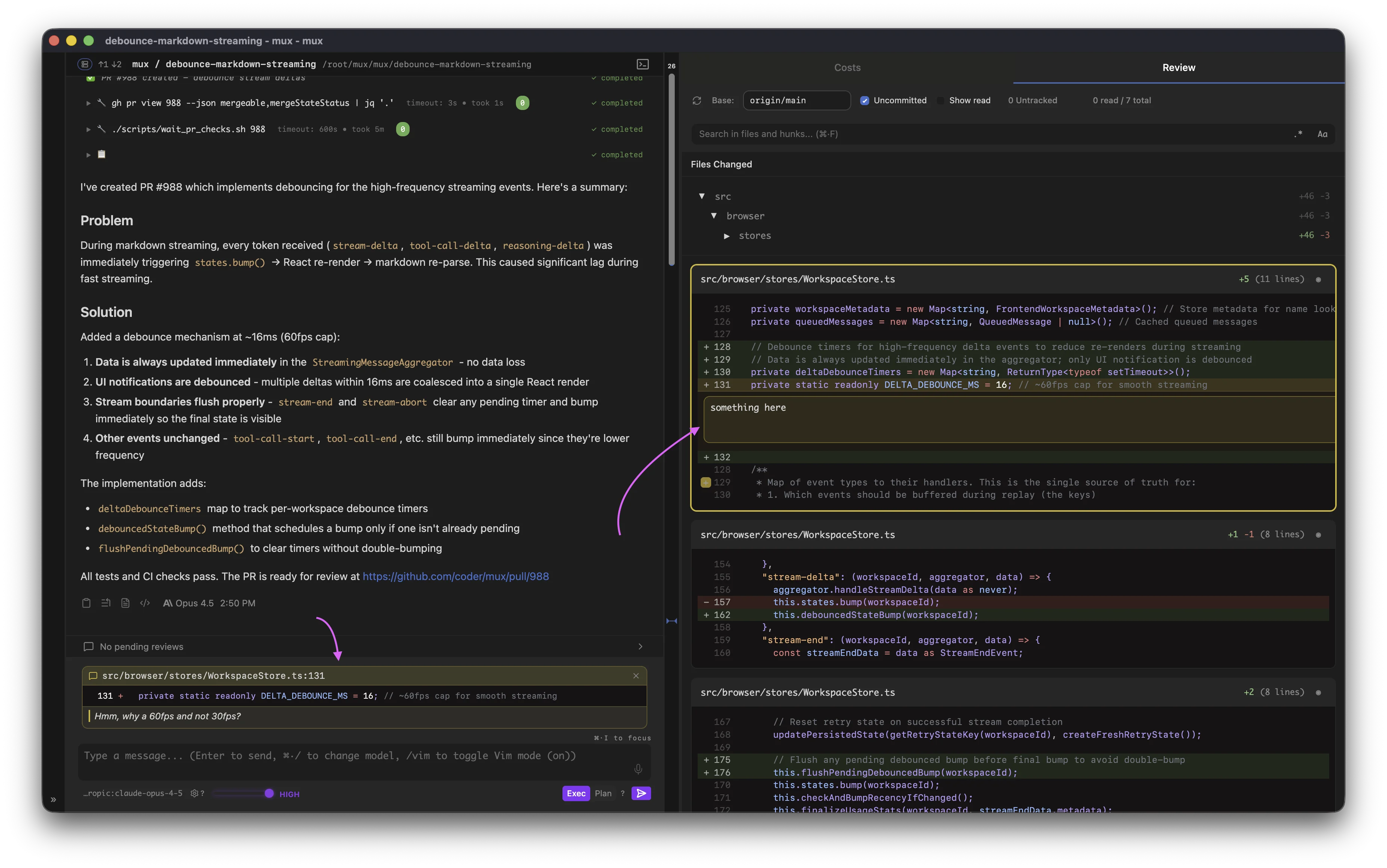 Screenshot of code review