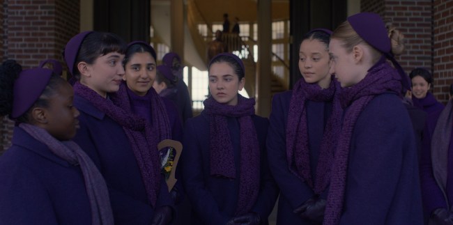 Shechinah Mpumlwana, Rowan Blanchard, Birva Pandya, Mattea Conforti, Chase Infiniti, and Isolde Ardies in 'The Testaments'