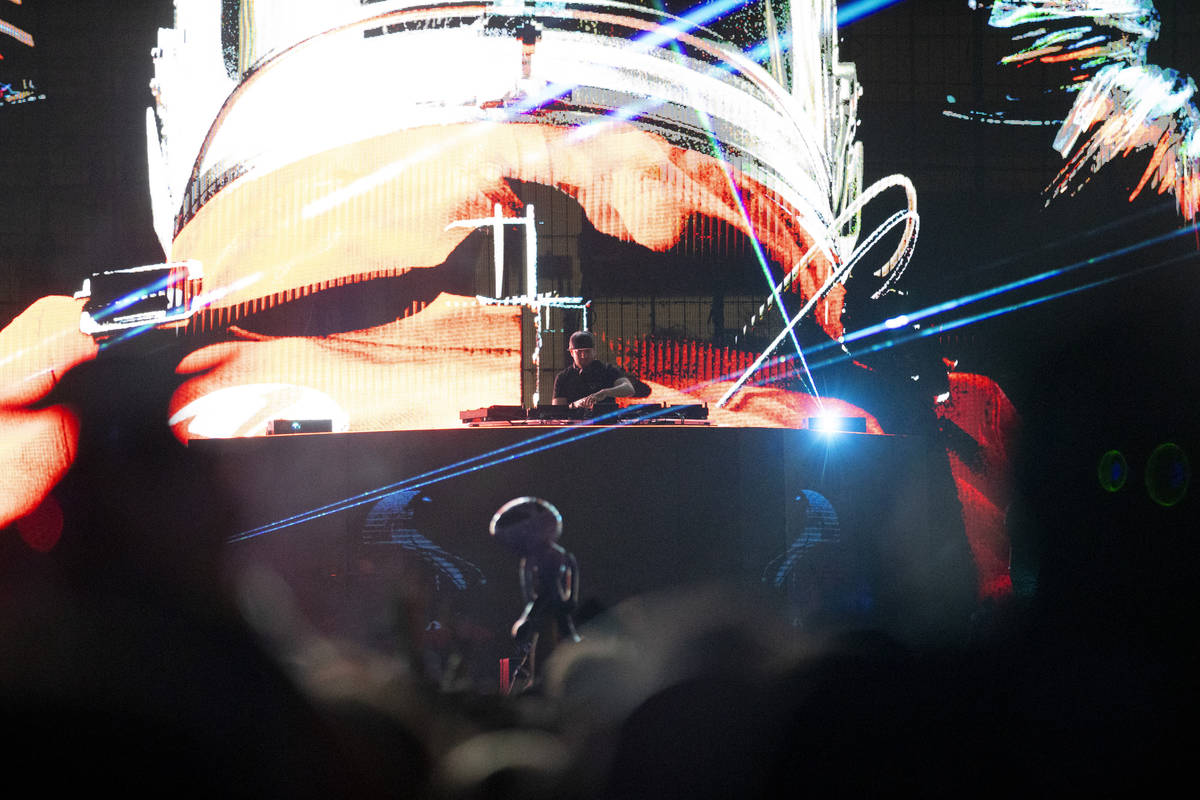 Excision performs at the Downtown Las Vegas Events Center in Las Vegas, Saturday, July 3, 2021. ...