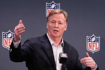 NFL Commissioner Roger Goodell speaks at a news conference during the NFL owners meetings, Wedn ...
