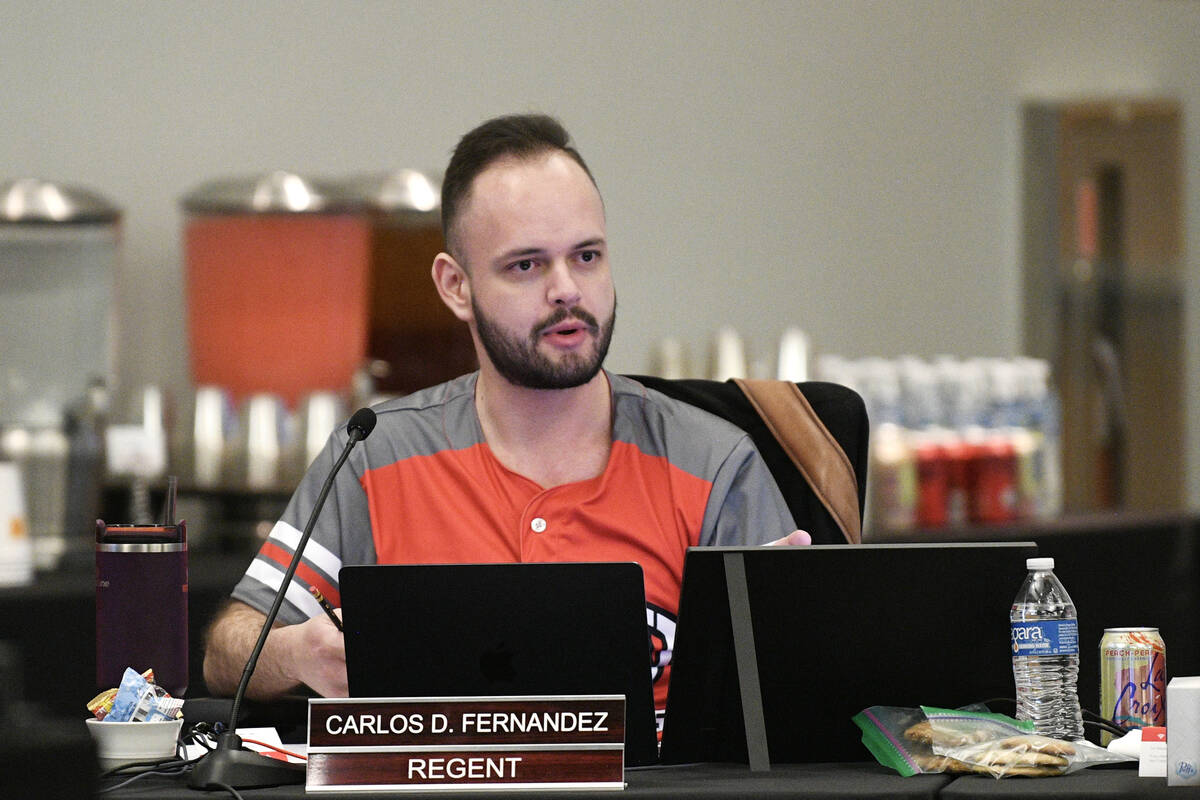 Regent Carlos Fernandez speaks during a Nevada Board of Regents meeting on Friday, December 5, ...