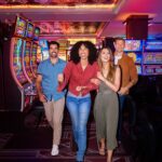 group walking through casino in downtown las vegas