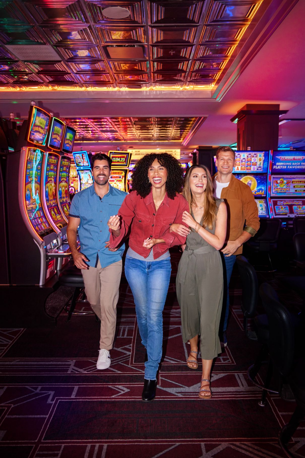 group walking through casino in downtown las vegas